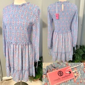XL Simply Southern Smocked Dress Pastel Blue Modest Feminine Ruffle Hem NWT